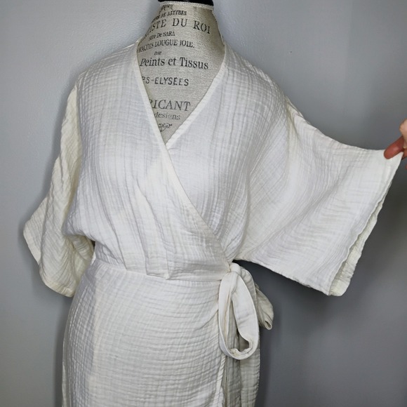 Hammacher Schlemmer UPF 30 Turkish Cotton Cover Up Wrap Dress Ecru Womens S/M - Picture 5 of 13